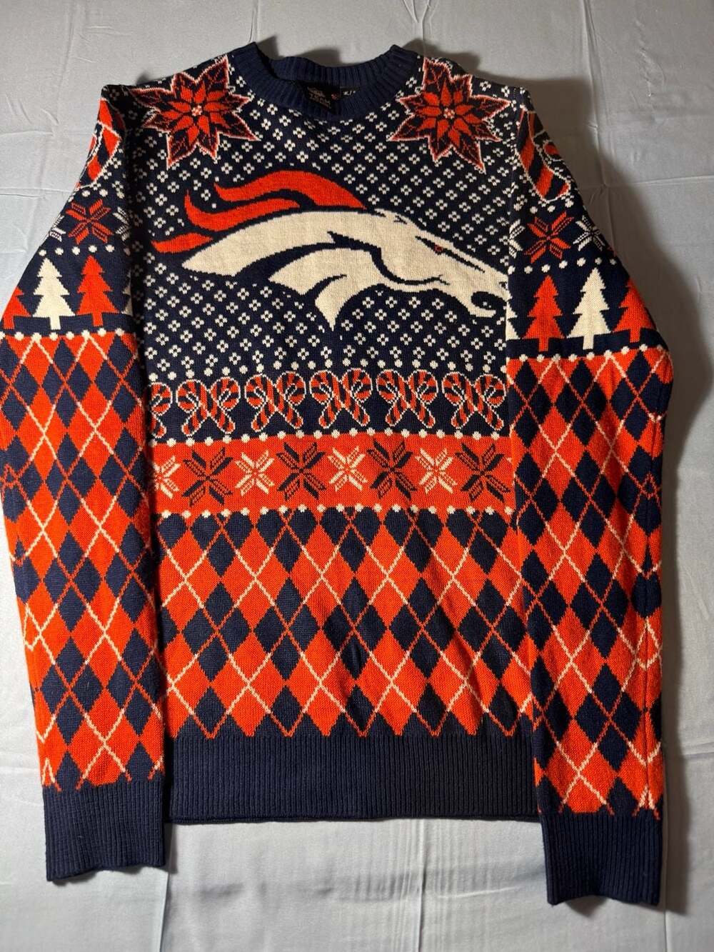 NFL Team Apparel Denver Broncos Ugly Christmas Sweater Reindeer Knit Size S